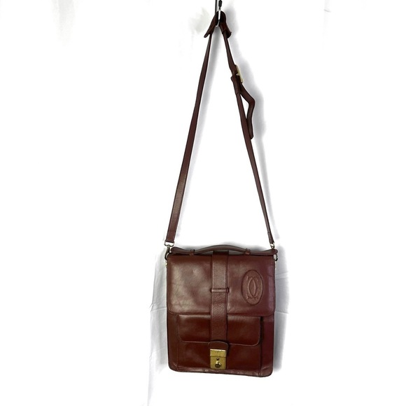 CARTIER crossbody bag vintage Cartier Bordeaux leather bag Cartier vtg  bag - Picture 4 of 17